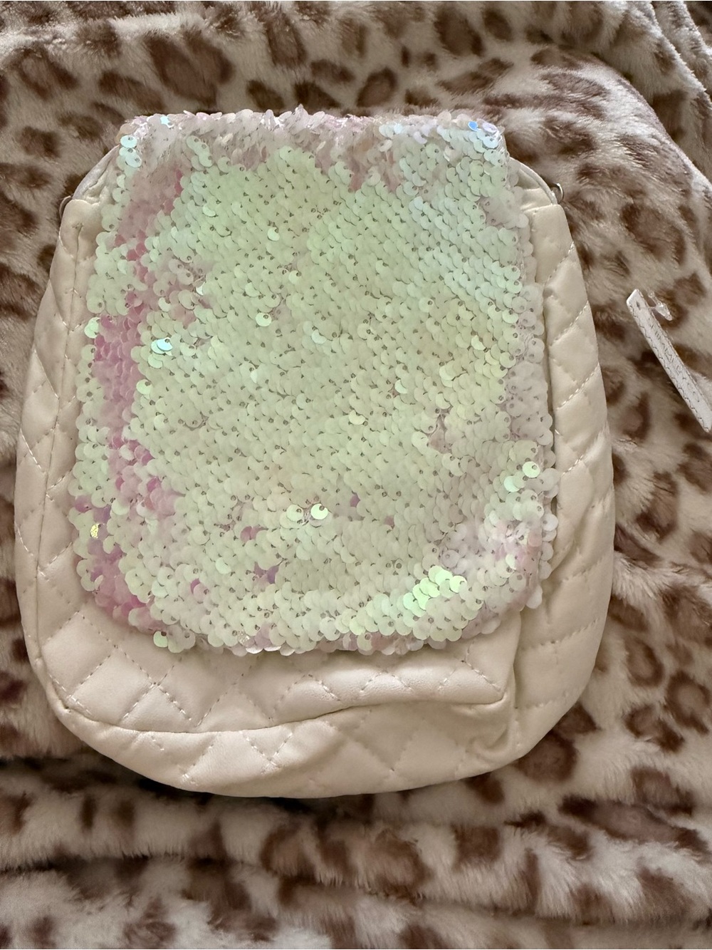 Iridescent Sequin Quilted Mini crossbody - Cream